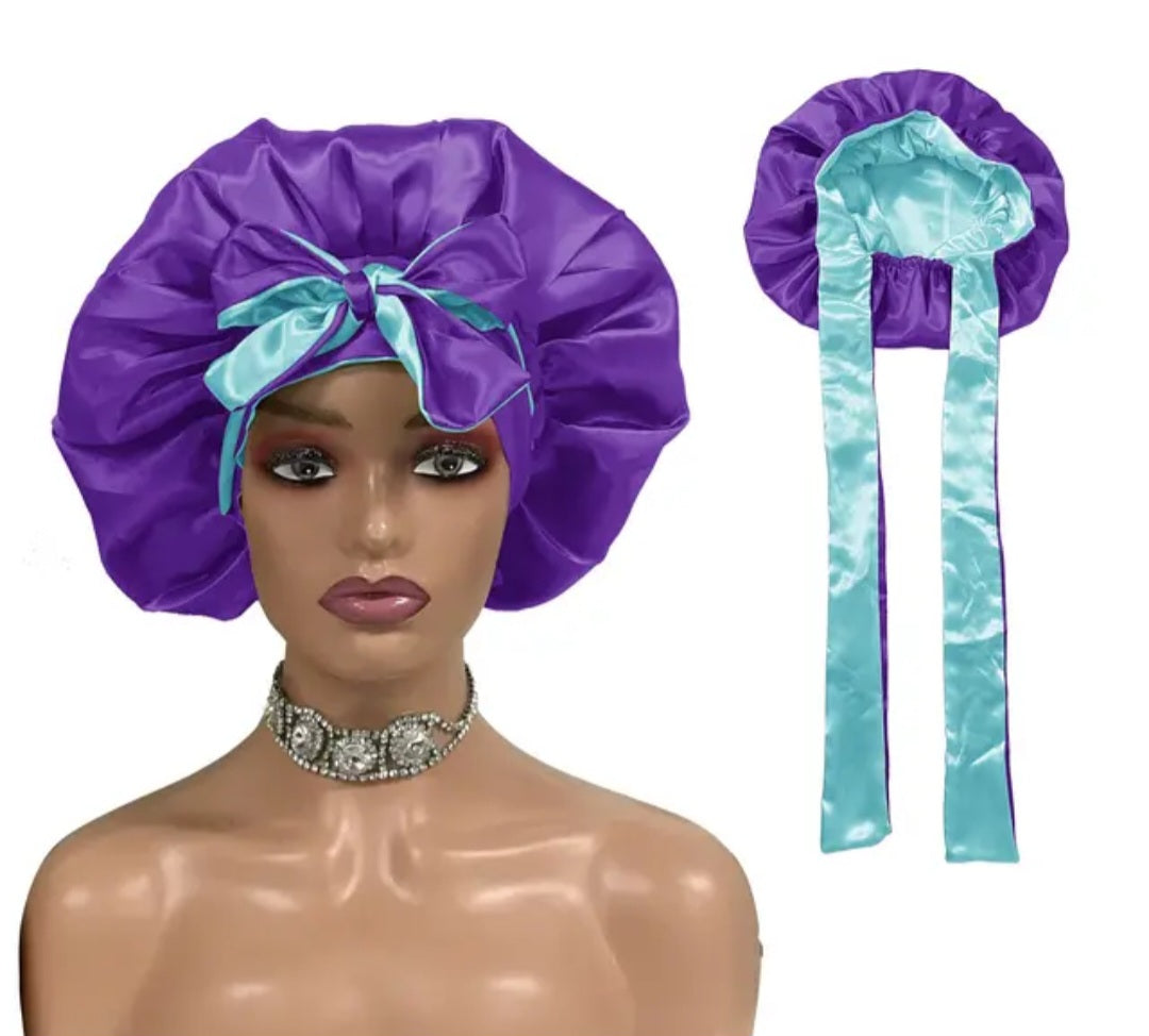 Forever Jasmine "Night Tierra" Reversible Double-Lined Satin Bonnet with Tie – Edge Protection & Stay-On Fit