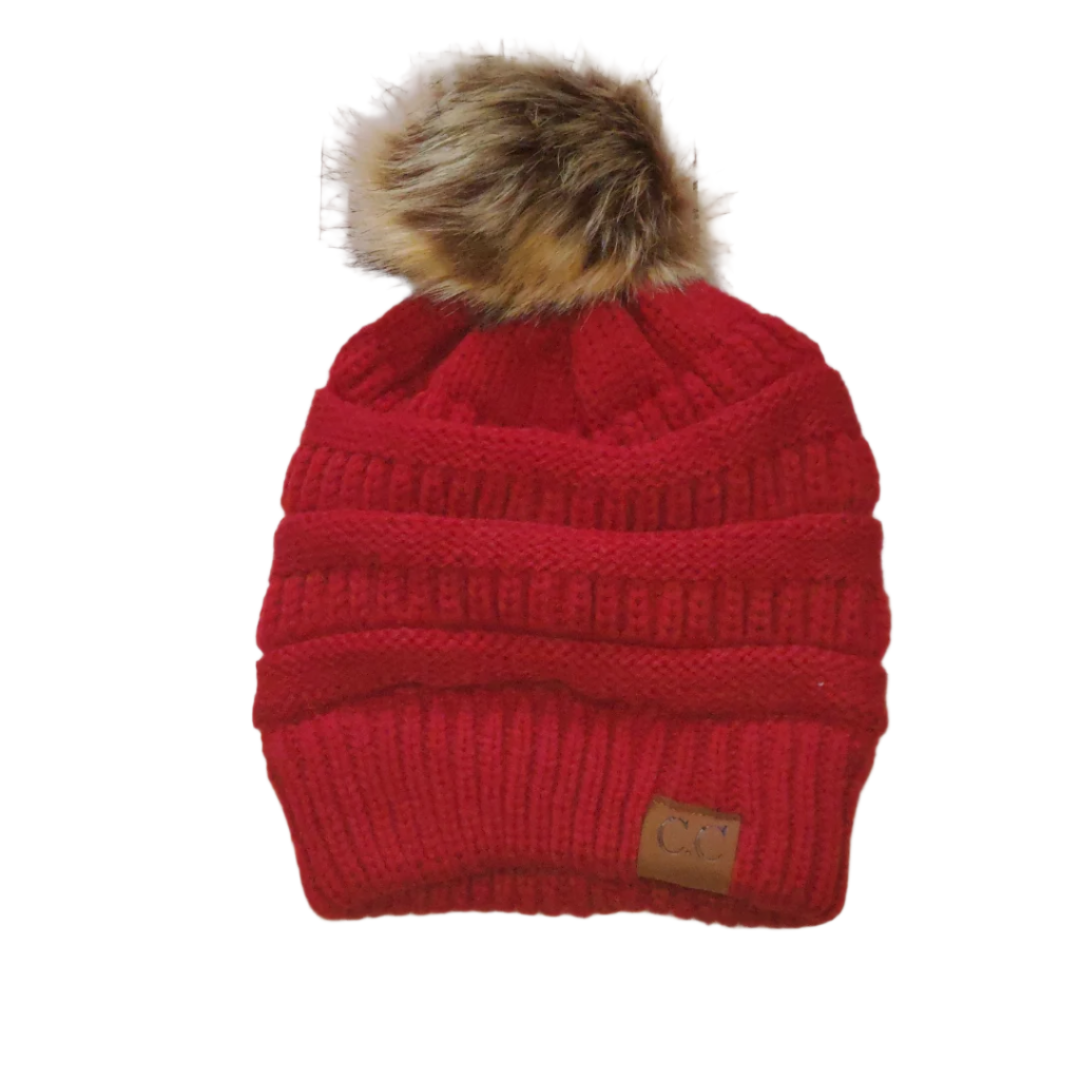 Satin Lined Beanie Cap w/ Pom Pom