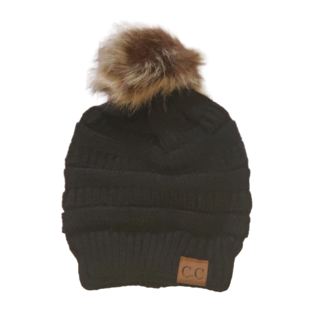 Forever Jasmine Satin Lined Beanie Cap w/ Pom Pom