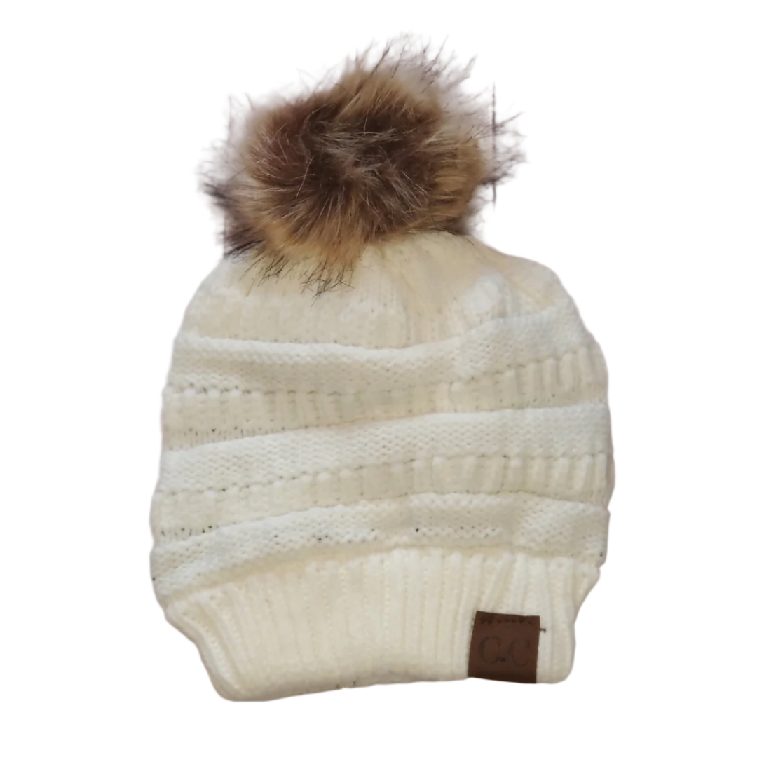 Forever Jasmine Satin Lined Beanie Cap w/ Pom Pom