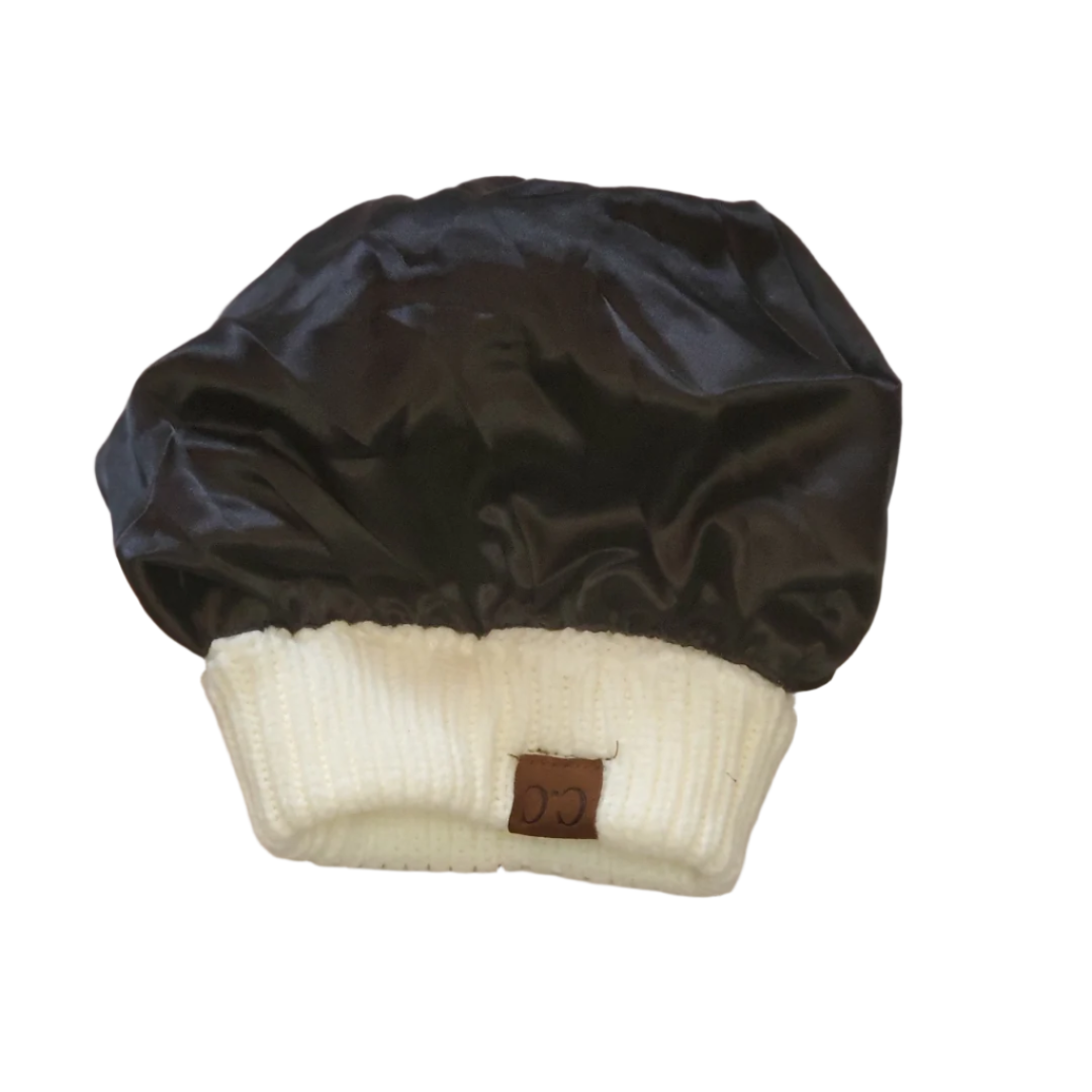 Satin Lined Beanie Cap w/ Pom Pom